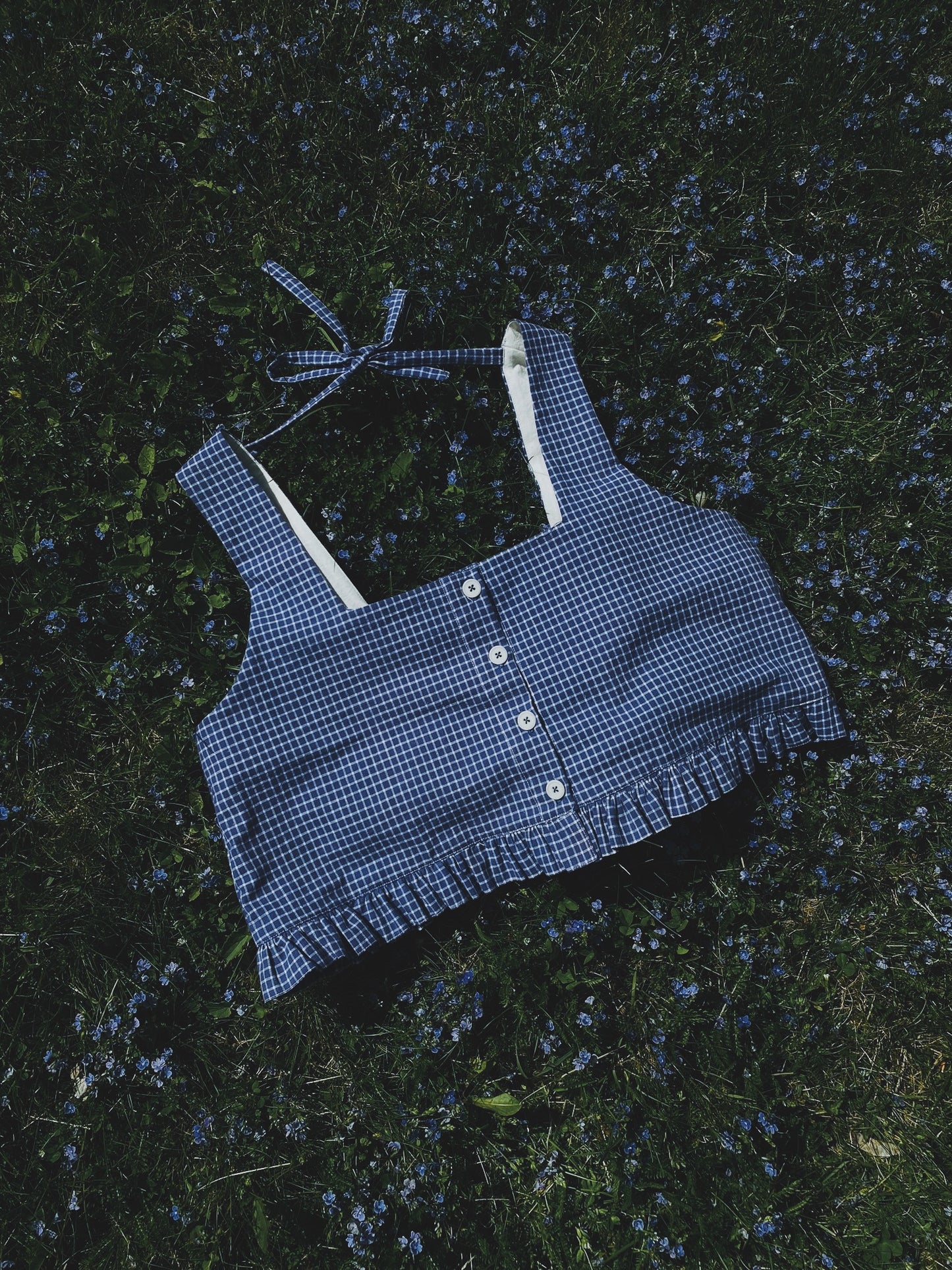 Field top in cornflower blue check