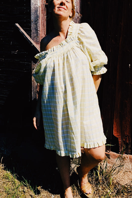 Sleeper mini dress in soft lemon cotton voile