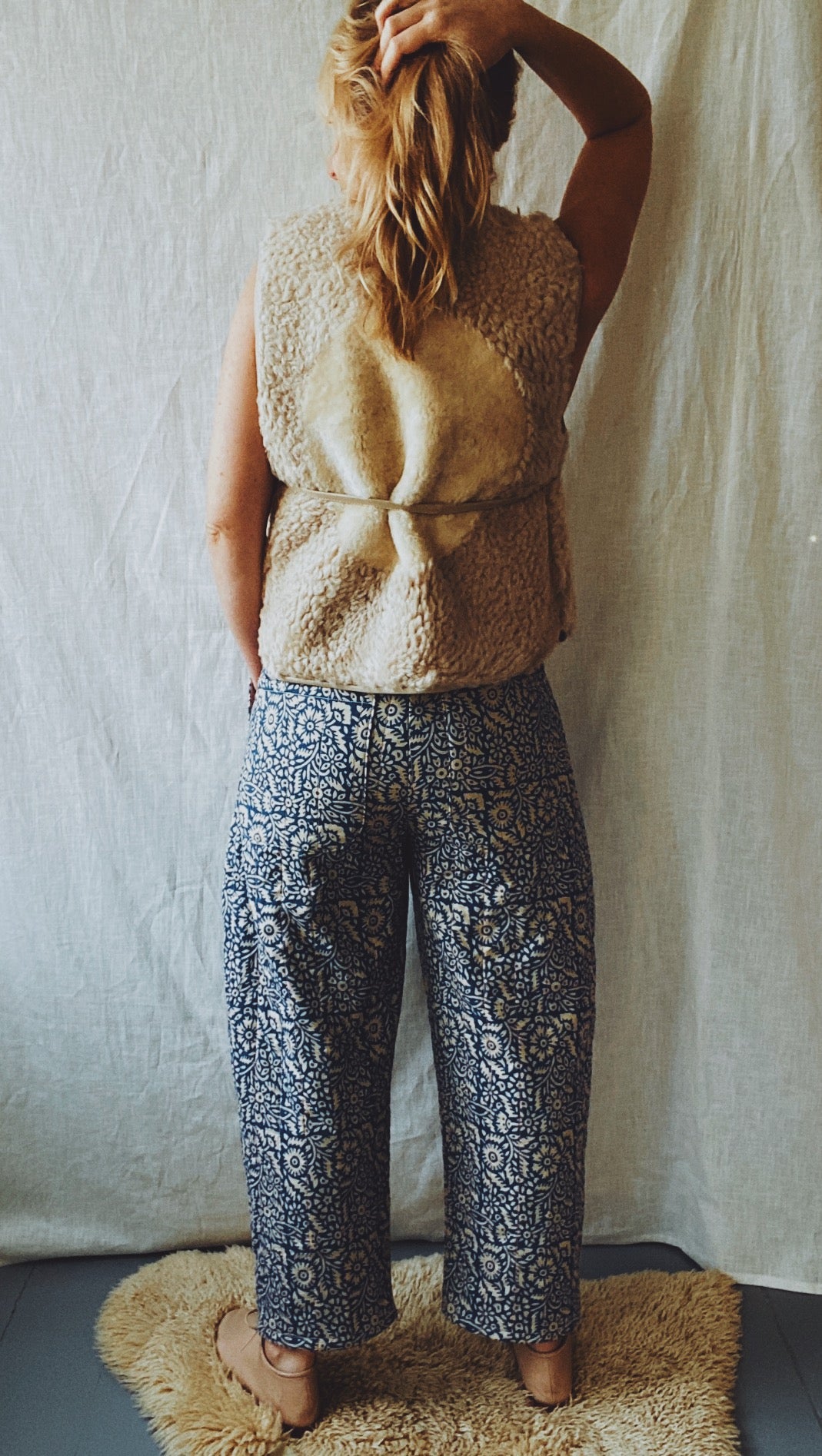 Quilted Agnes pants in blockprinted floral