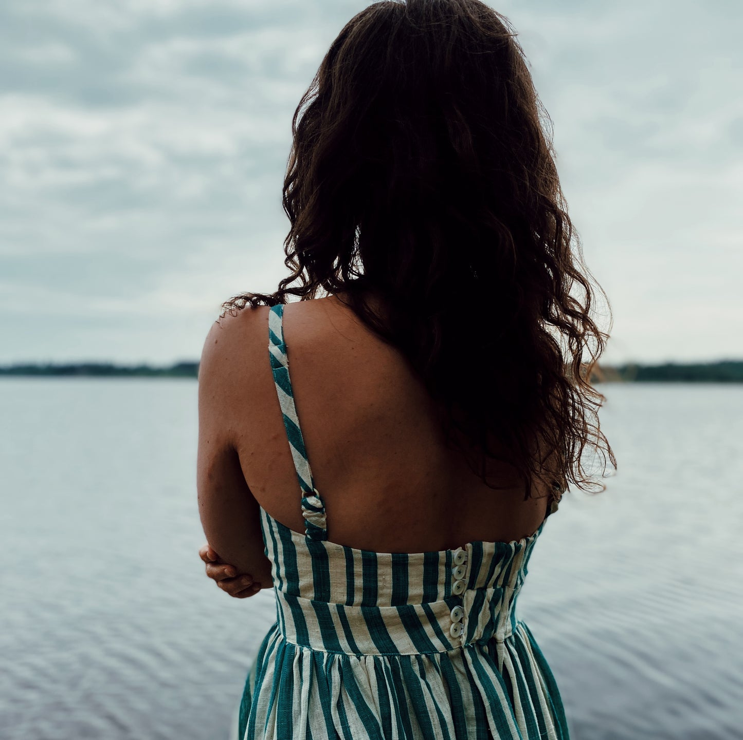 Stella dress in jade striped cotton