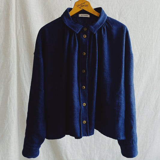 Hana blouse in dark indigo raw silk