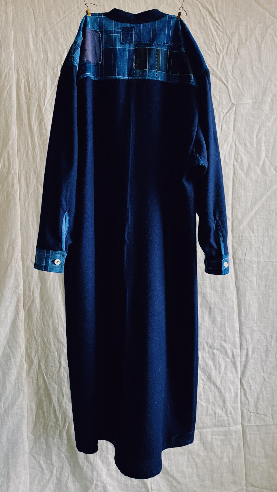 Nori shirtdress in wool / handloomed Japanese boro cloth