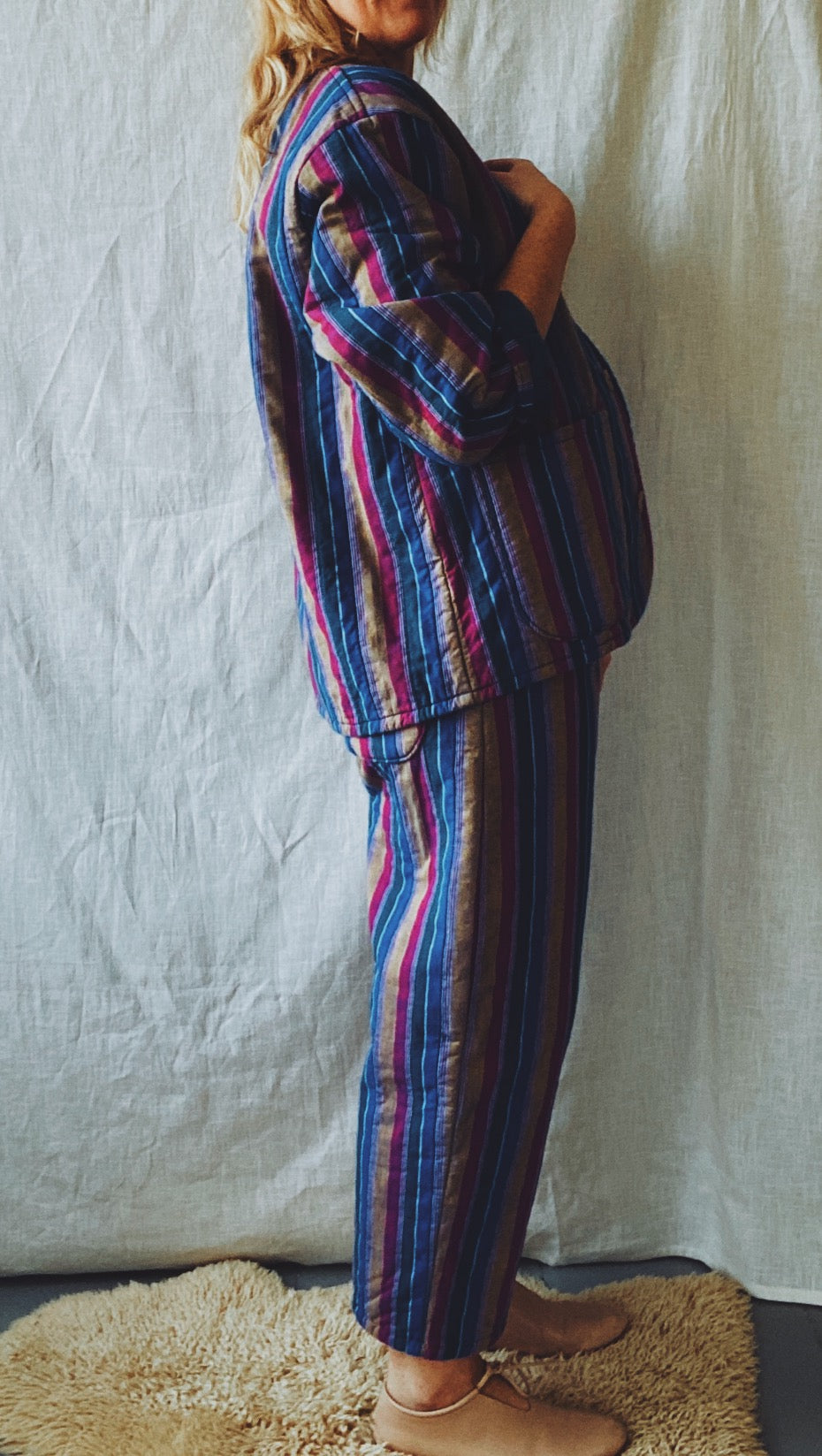 Quilted Agnes pants in electric striped handloomed cotton