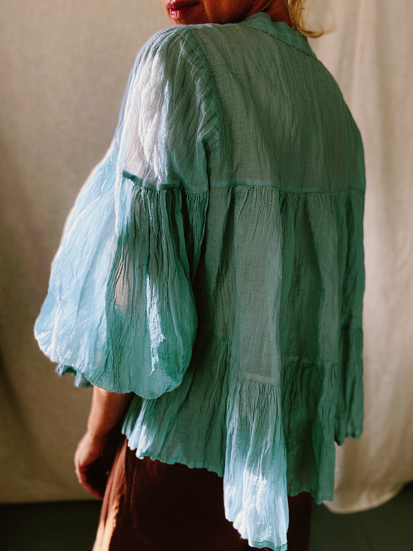 Long Suki blouse in crinkled silk/wool