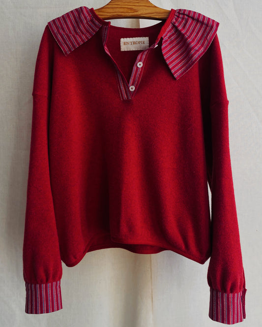 Big collared Antonia sweater in ruby red