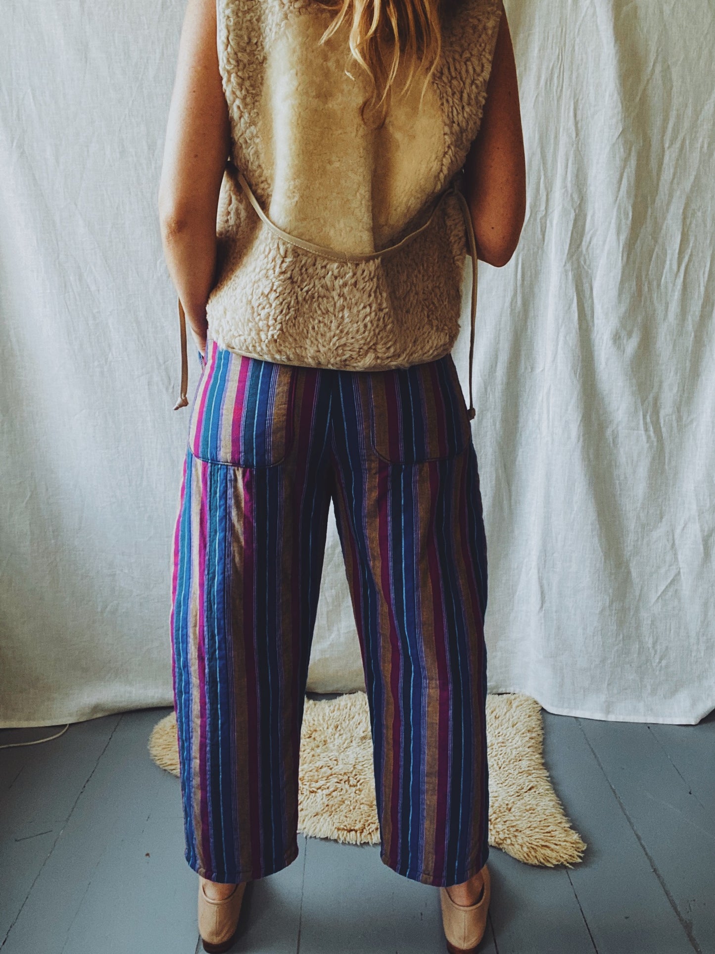 Quilted Agnes pants in electric striped handloomed cotton