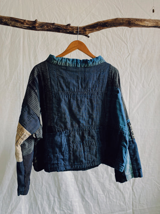 Noa fisherman smock in antique Japanese boro cloth