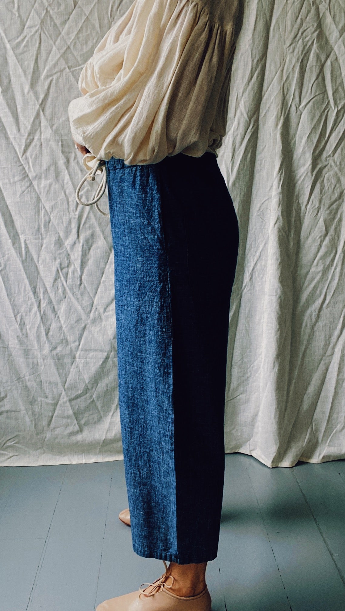 Sol pants in slubby Japanese cotton chambray