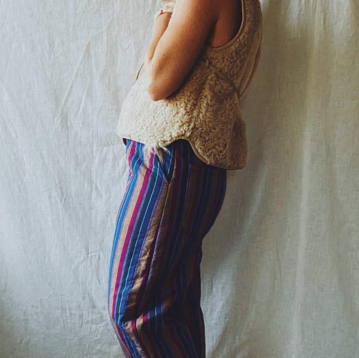 Quilted Agnes pants in electric striped handloomed cotton