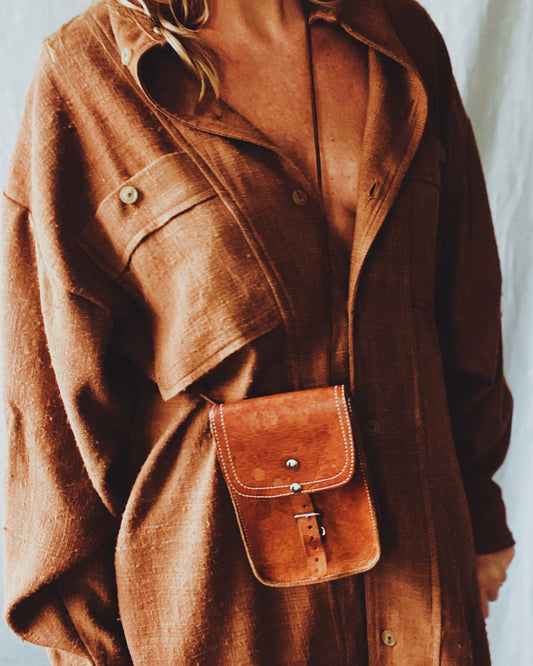 Nori mini shirtdress in cinnamon raw silk