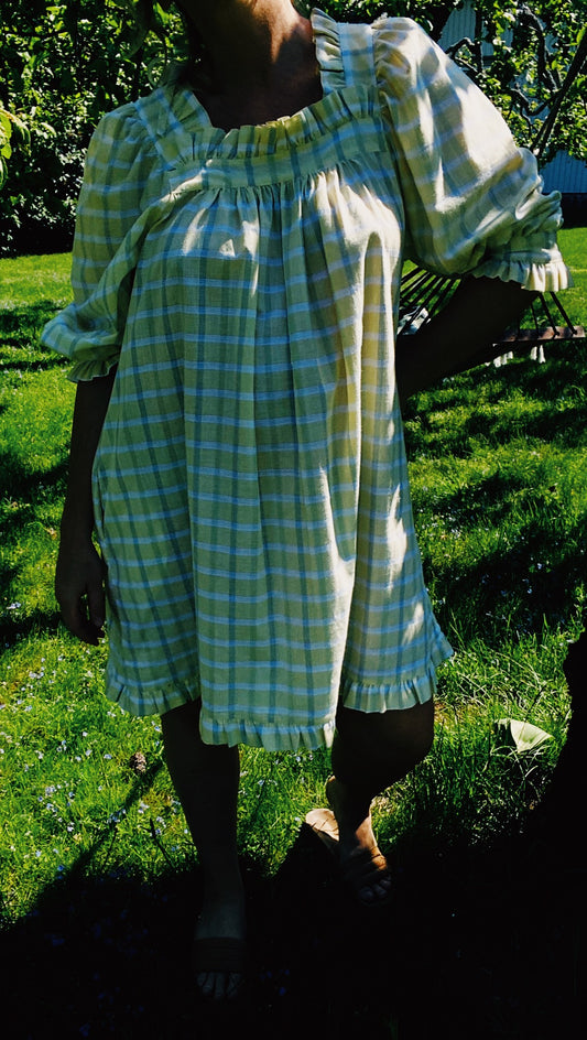 Sleeper mini dress in soft lemon cotton voile