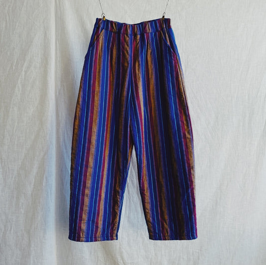 Quilted Agnes pants in electric striped handloomed cotton