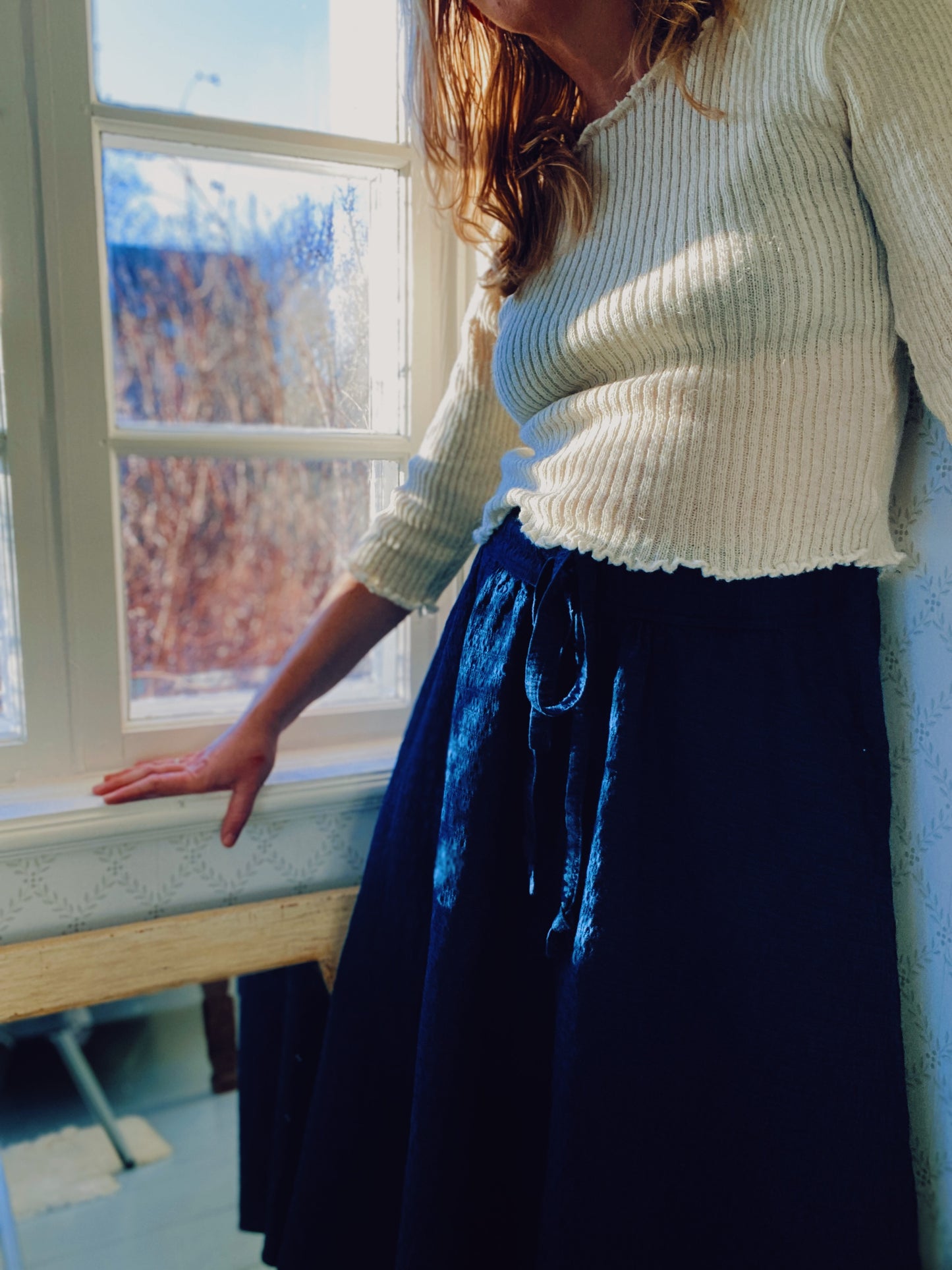 Johanna skirt in indigo dobby poplin