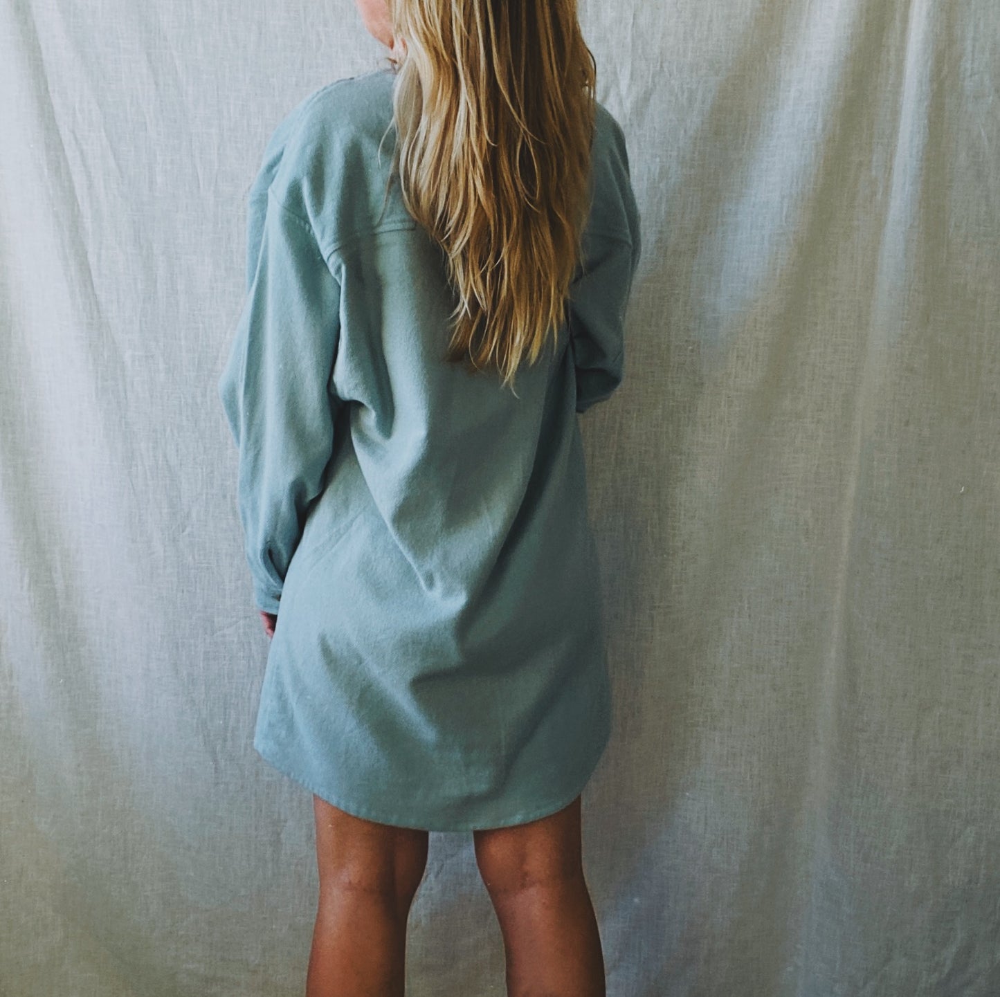 Nori mini shirtdress in duck egg wool/cotton