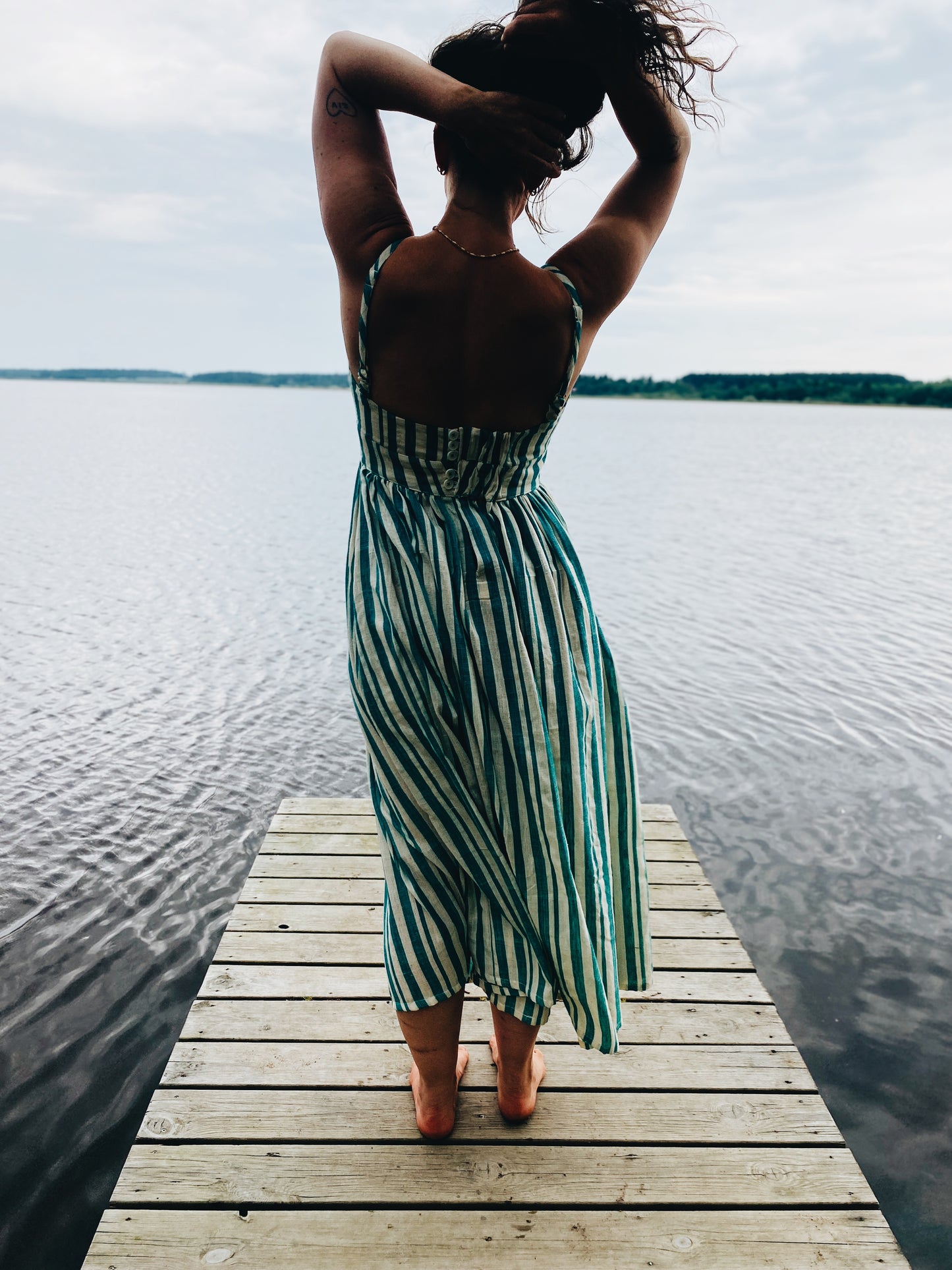 Stella dress in jade striped cotton