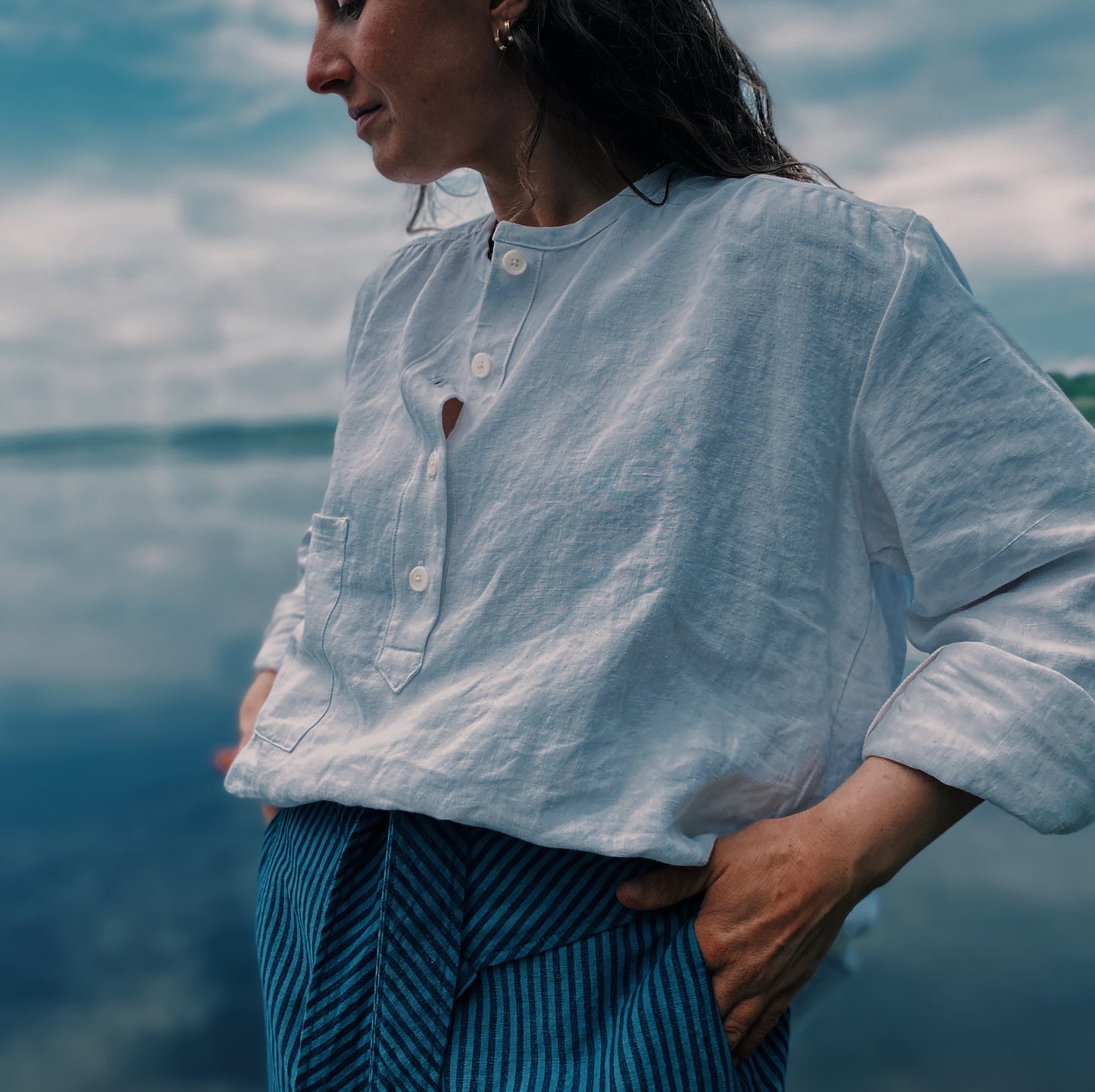 Long Doris blouse in antique French linen