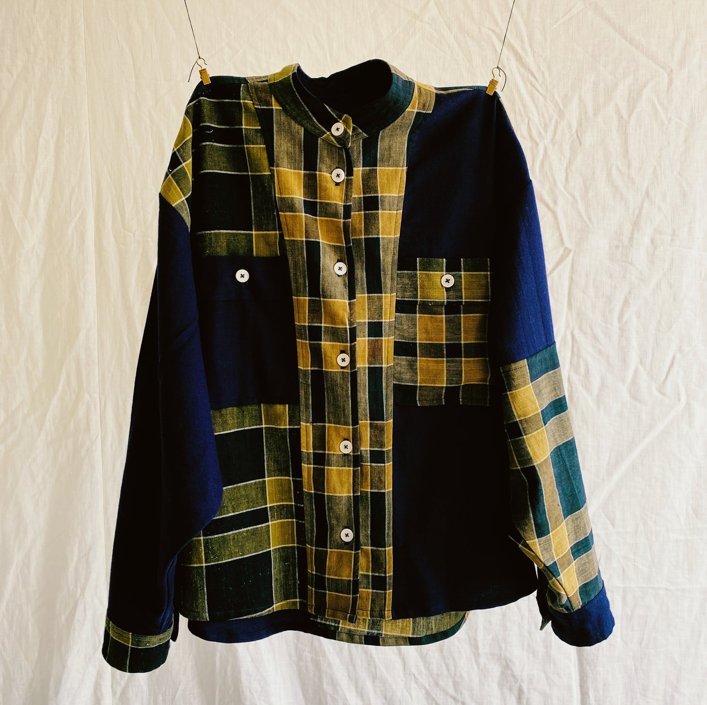 Nori overshirt in wool / handloomed Japanese cotton