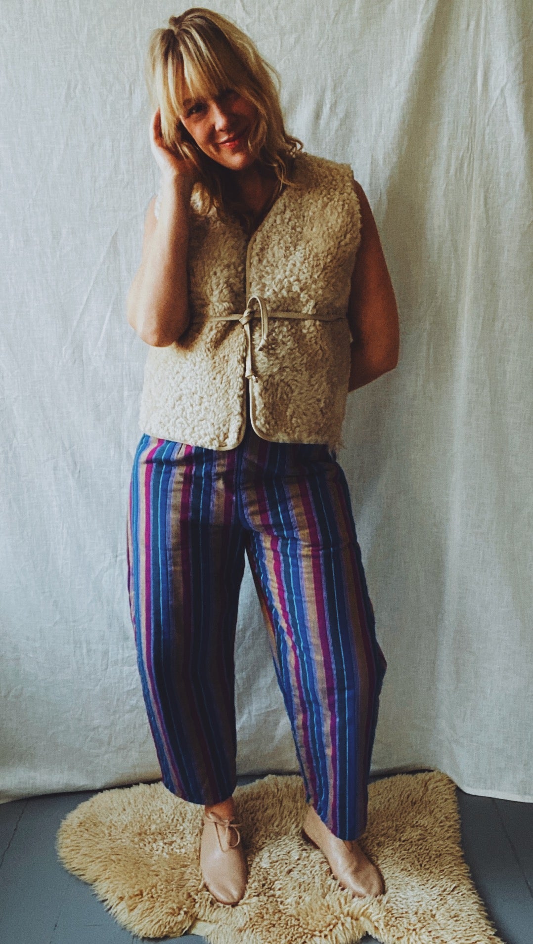 Quilted Agnes pants in electric striped handloomed cotton