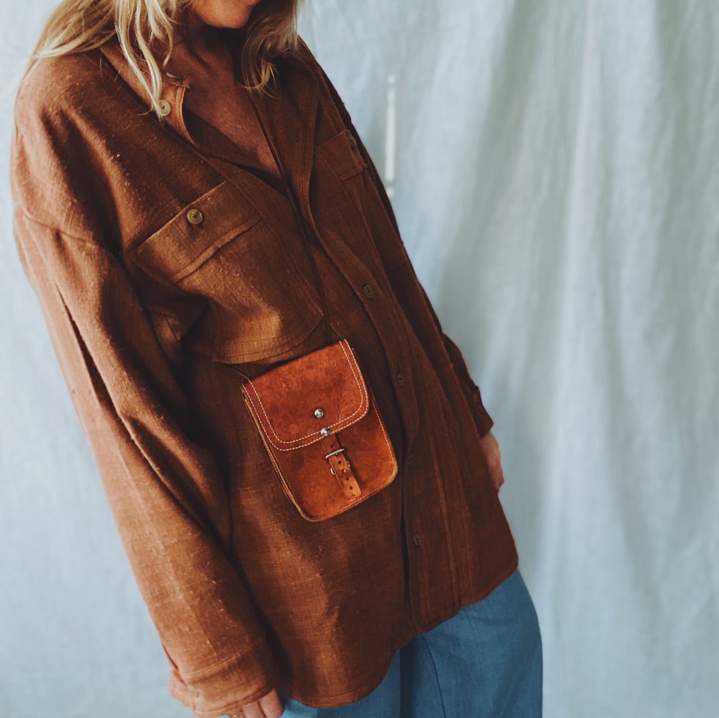 Nori mini shirtdress in cinnamon raw silk