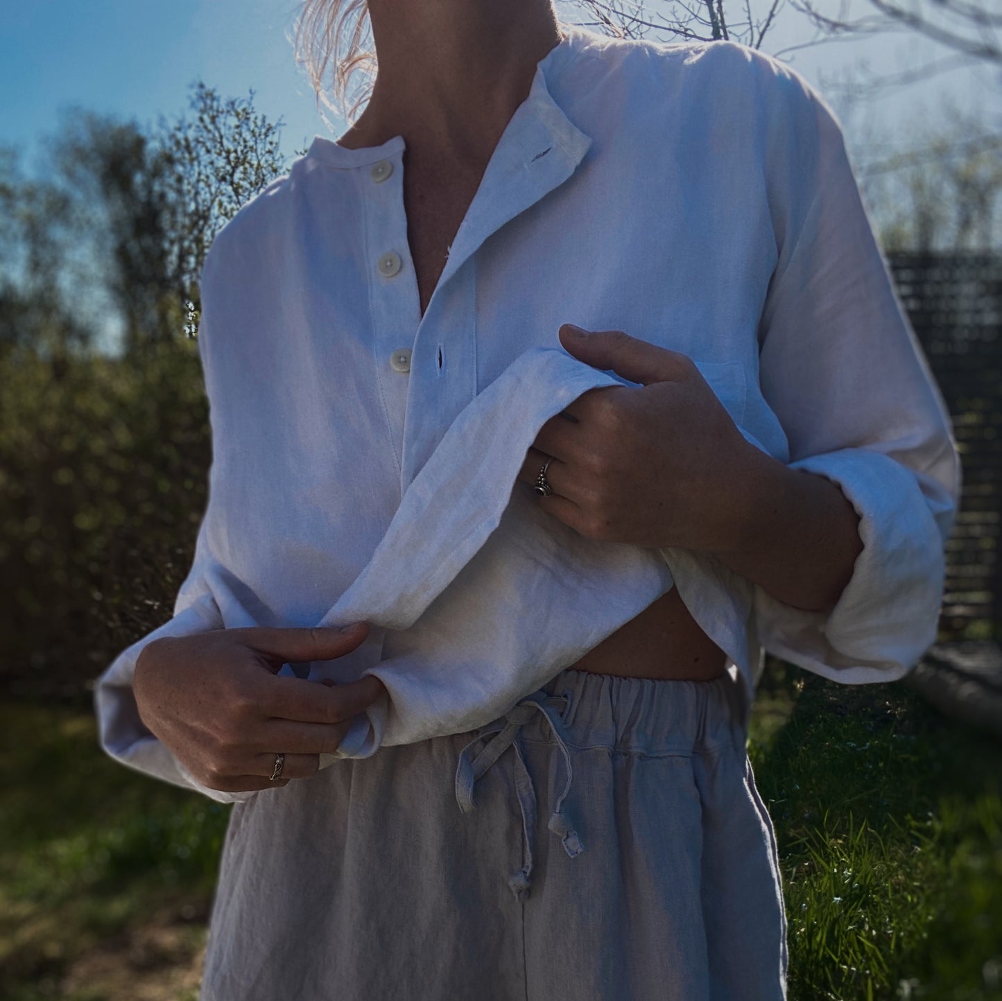 Long Doris blouse in antique French linen