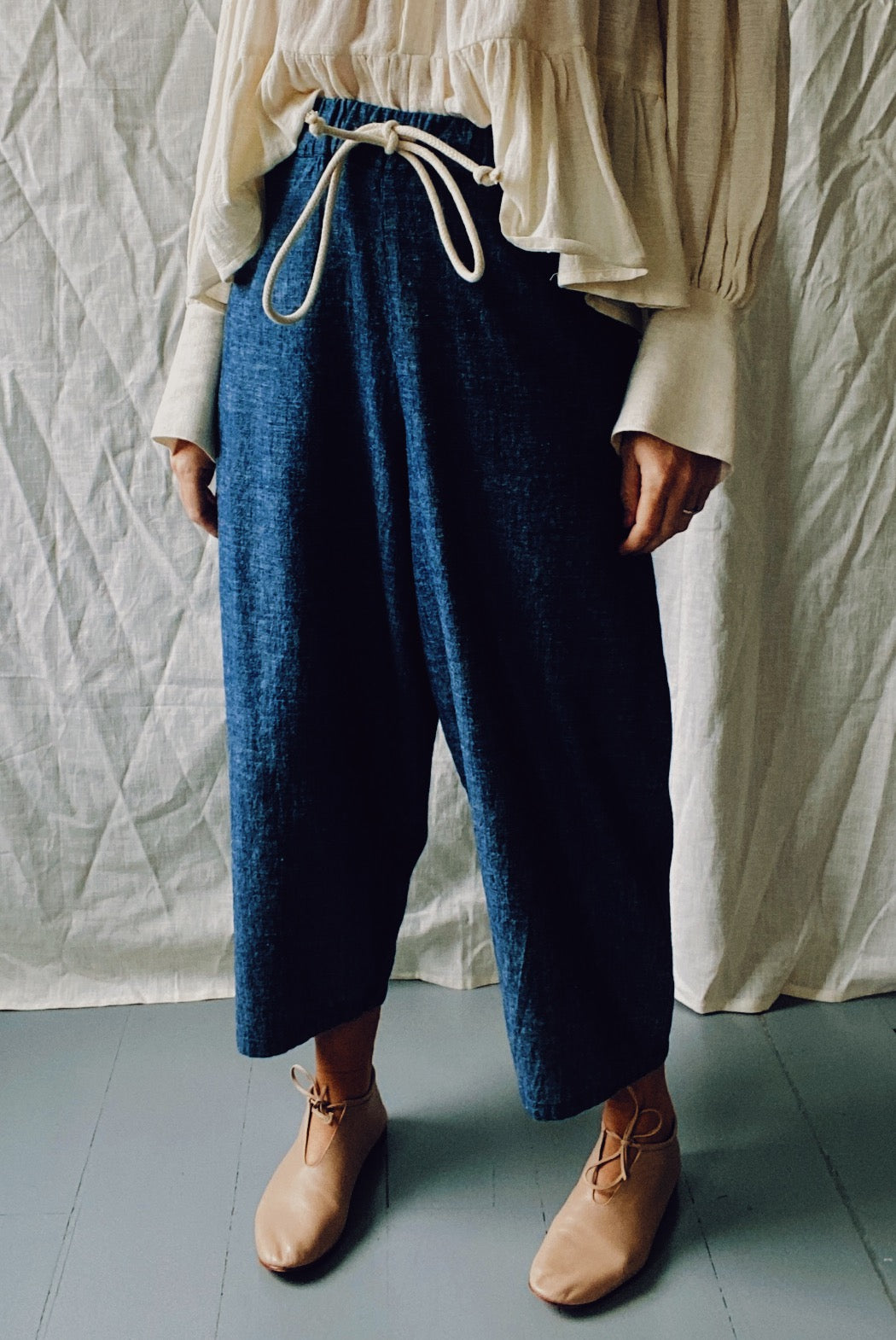 Sol pants in slubby Japanese cotton chambray