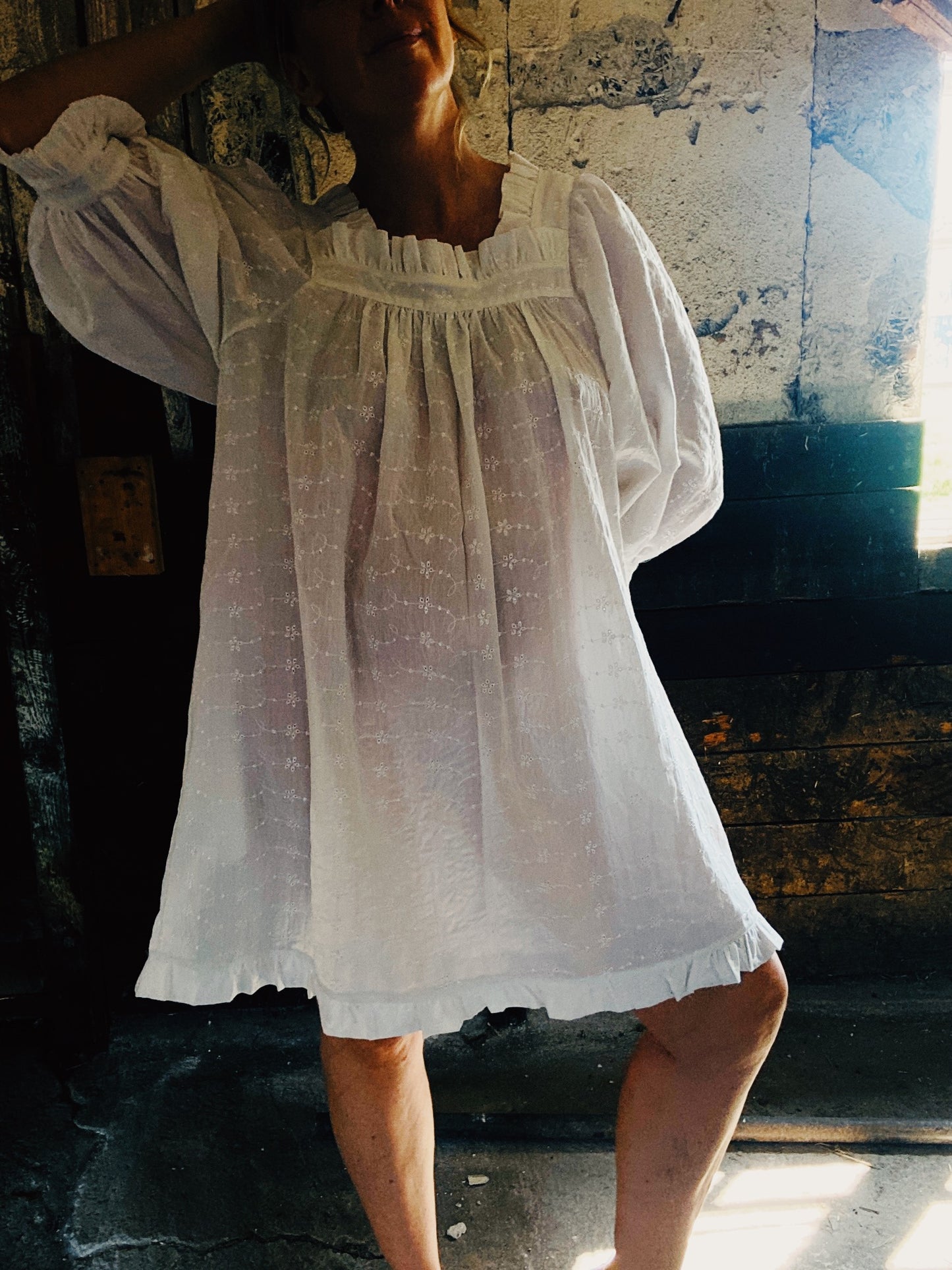 Sleeper mini dress in broderie anglaise