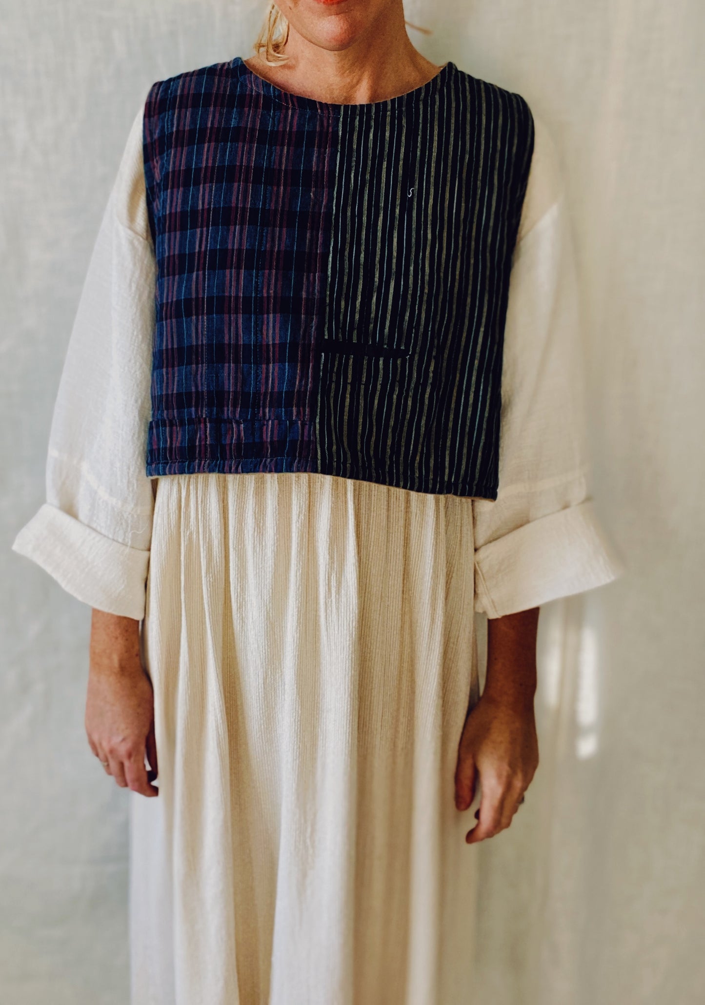 Kyi smock top out of Japanese boro cloth