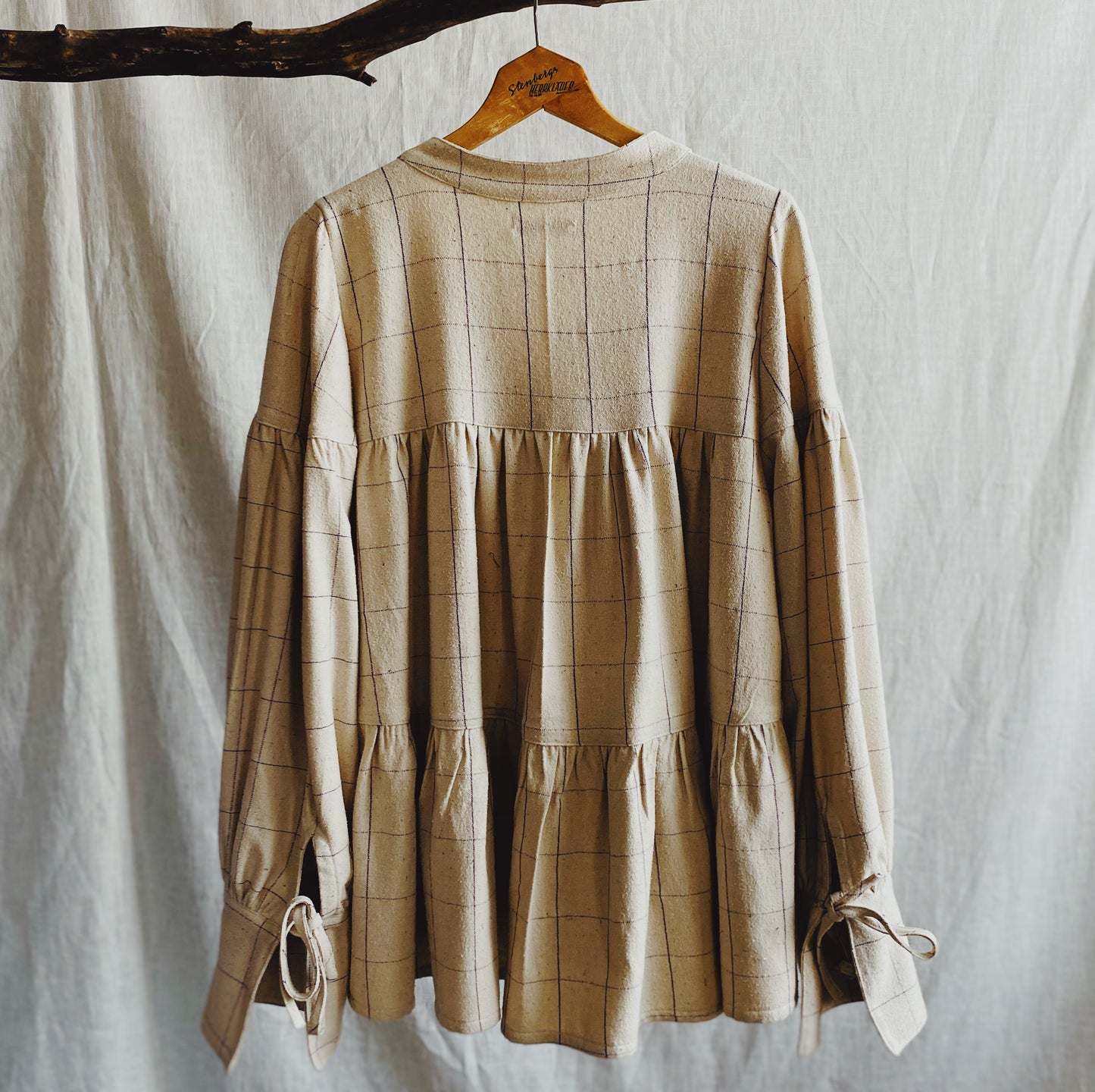 Long Suki blouse in window pane silk noil