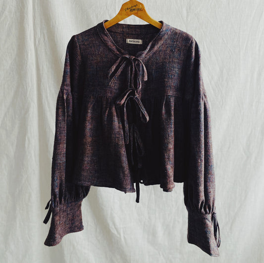 Short Suki blouse in dark taupe confetti silk